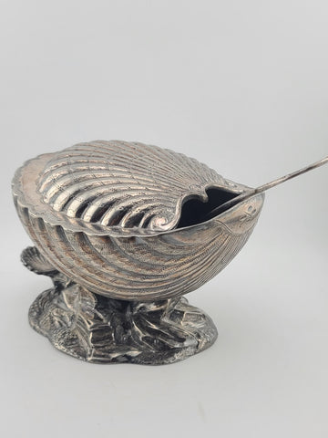Ultra Rare Antique 19th C English Victorian Shell Shaped Silver Spoon Warmer.