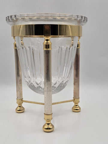 Design Guild Crystal Champagne Chiller Vertical Cut with Stand Brass Barware