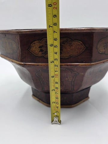 Early 19th C Chinese Qing Dynasty Red Lacquer Wedding Gift Basket Gilt Figures