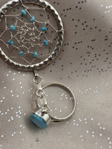 Vintage RB 925 Sterling Silver Turquoise Hand Chain Slave Bracelet Southwestern