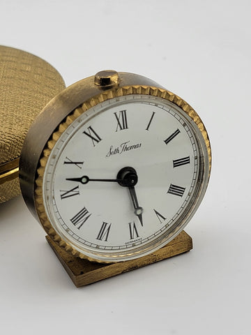 Vintage Seth Thomas Travel Alarm Clock With Original Clam Shell Case Germany
