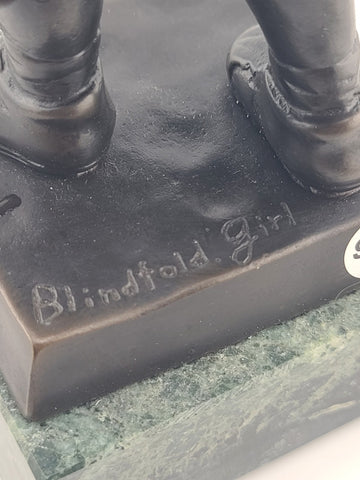 Giuseppe Ferrari, Italian(1840-1905) “Blindfold Girl” Bronze Sculpture on Marble