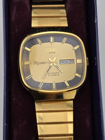 PRIVATE: VINTAGE Gold  ORIS AUTOMATIC SWISS VINTAGE STAR CRYSTAL 21 Jewels Day