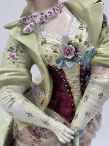 Antique 19th C German Dresden Style Porcelain Lady Figurine Bocage 16” Figure.