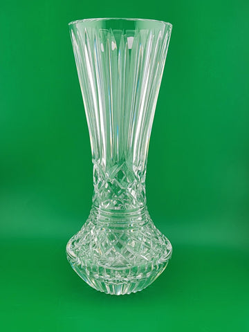 Vtg 1970's Waterford Crystal Giftware 10" Flower Vase Criss Cross Vertical Cut