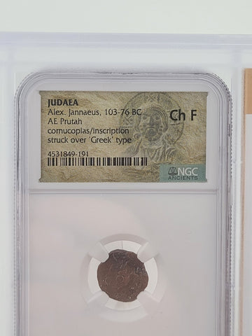 Ancient Judaea Alexander Jannaeus AE Prutah 103–76 BC Double Strike NGC