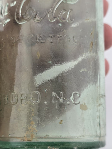 Rare Antique C1907 Straight Side Coca-Cola Bottle Greensboro NC Aqua Glass