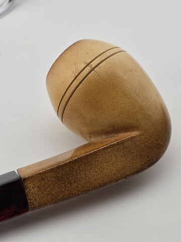 Antique Collectible Meerschaum Pipe Smooth Billiard w Case & Amber Lucite Stem
