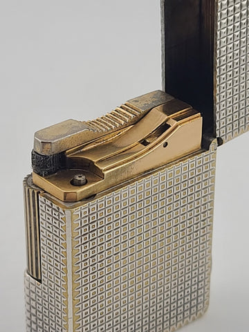 Vintage S.T. Dupont Paris Ligne 1 Diamond Pattern Silver Plated Gas Lighter