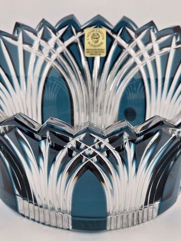 Gourgeous Collectible Vintage Caeser Crystal GOTHIC Large Canistrum Bowl Azure