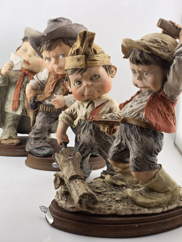 Lot Of 4 Giuseppe Armani Capodimonte Porcelain Medium Size Boy Figurines, Italy.