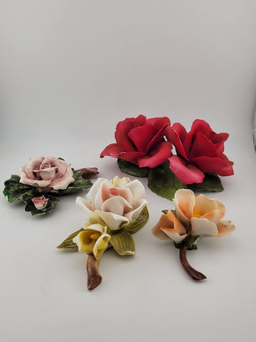 Vintage Various Capodimonte Porcelain Multico Rose Figurines - "Made in Italy".