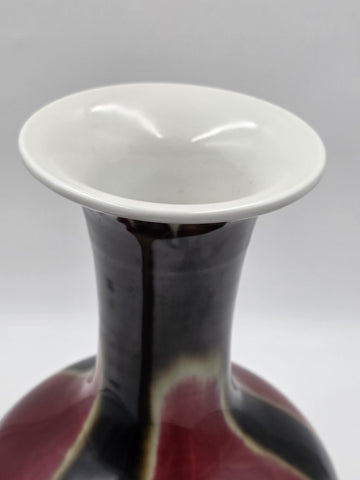 Vtg Chinese Flambe Sang de Boeuf Porcelain Vase Qianlong Mark 14" Oxblood Glaze