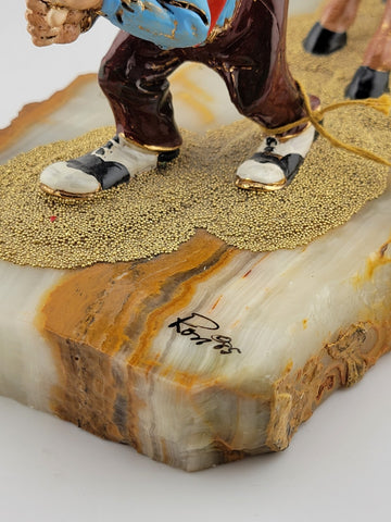 Rare Vintage 1985 Ron Lee Clown Pulling Donkey 24k Gold Filled Hand Painted.