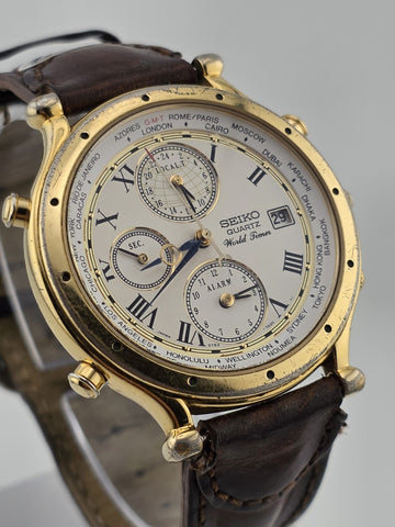 Vintage Collectible SEIKO 5T52-7A10 World Timer Age of Discovery Alarm- Working