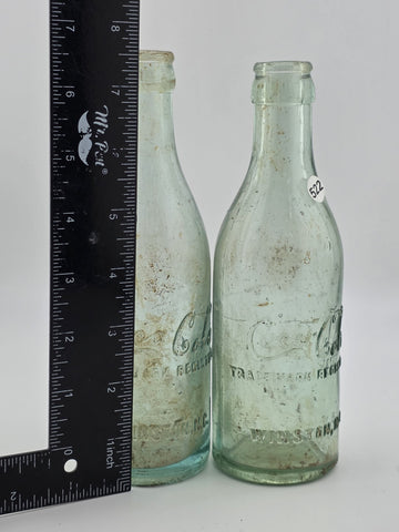 Rare Pair Antique 1900-1915 Embossed Coca-Cola Bottles Winston NC Aqua Glass