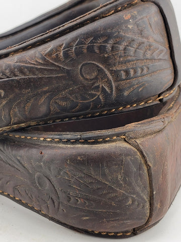 Antique Horse Western Stirrups Saddle Tack Floral Handmade Leather Covered Pair