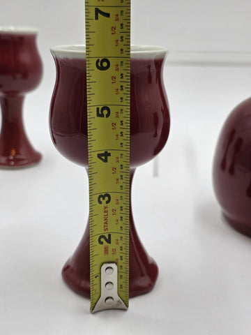 Vintage 1982 Studio Art Porcelain JS Cummings Red Pitcher & 4 Glasses Signed.