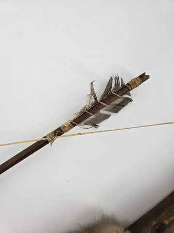 Rare Vintage Native American Bow & Arrows Tribe w/Fur & Leather 44” Long.