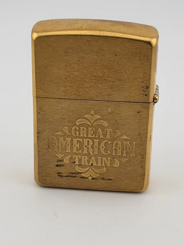 UNFIRED 1995 SOLID BRASS ZIPPO WIND PROOF LIGHTER GREAT AMERICAN TRAIN W BOX