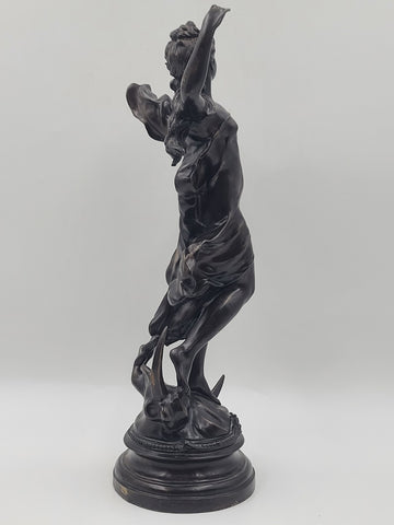 Auguste Moreau Diane Art Nouveau Bronze Dancing Woman Sculpture French C1900