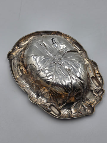 Antique Art Nouveau Sterling Silver Repousse Leaf Vine Bonbon Dish 115.7g