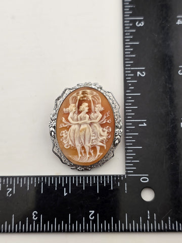 ANTIQUE SUITE OF EXQUISITE ITALIAN CAMEO "THE THREE GRACES" STERLING SILVER.
