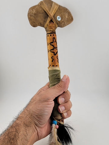 Vtg Custom Native Hand Made Stonehead Tomahawk Axe Hatchet Leather Wrap Fringes