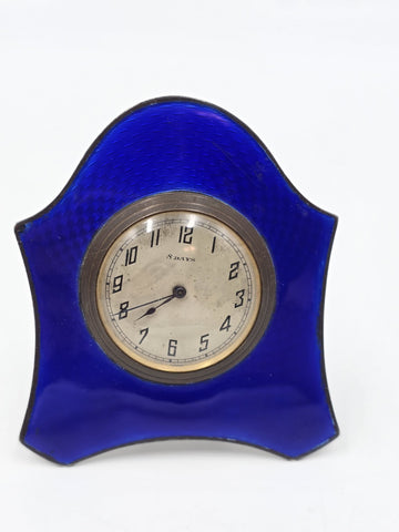 Antique Art Déco Sterling Silver & Enamels Table Clock, Birmingham, C1920. Works