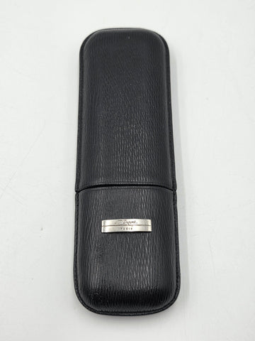 Vintage S.T. Dupont Black Grain Leather & Black Gold Cigar Case For 2 Cigars