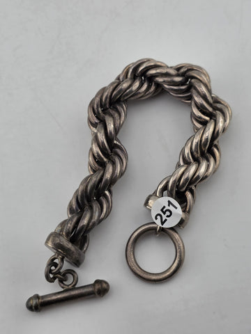 Antique Heavy 121g Sterling Silver 925 Chunky Rope Link Bracelet Toggle Clasp.