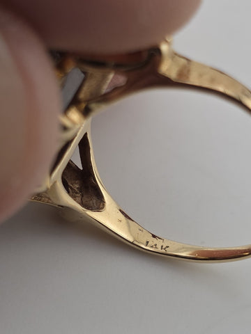 Vintage 1960's 14K Solid Gold Large Emerald Cut Blue Topaz Ring Sz 7.25 Cocktail