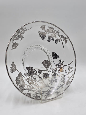 Sterling Silver Overlay Glass Bowl/ Plate Silver Edge excellent Cond. 12.5 Inch