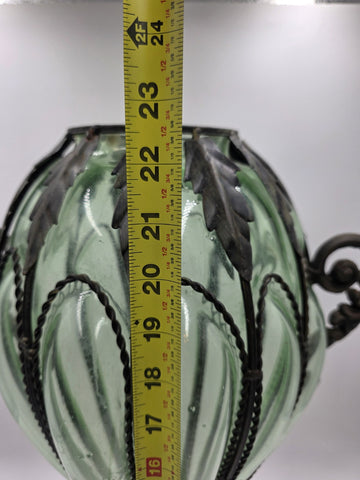 Rare Antique 19th C Murano Green Caged Blown Glass Urn Vase Centerpiece. 23 In