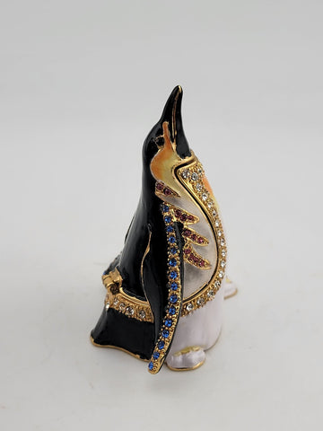 Vintage Penguin Treasure Inside Enameled Rhinestone Trinket Box In Original Box.