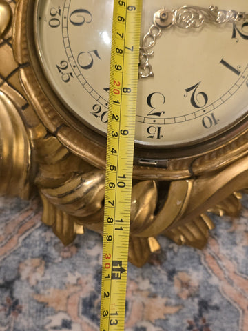 Antique Swedish Rococo Gold Gilt Wall Clock FHS Hermle Movement 1920s. Working.