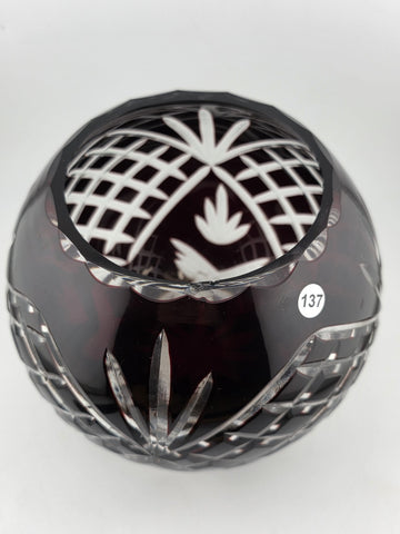 XL AJKA ODESSA CAROLINE  Cranberry Cut Clear Hungarian Crystal Rose Bowl