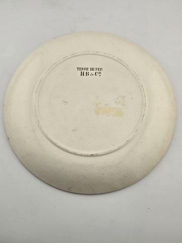 Set Of 6 ANTIQUE FRENCH TERRE DE FER PORCELAIN MILITARY PLATES. 7.5 Inch.