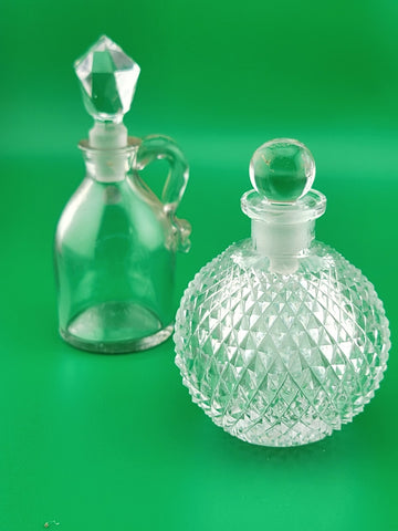 Antique Set Of 2 Cut Glass Perfume Bottle W Stoppers. 1 Czechoslovakia & 1 Jug.