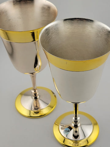 2 Collectible Mary Kay Gold & Silver Metal Goblet Cup Glasses Drinking Good Cond