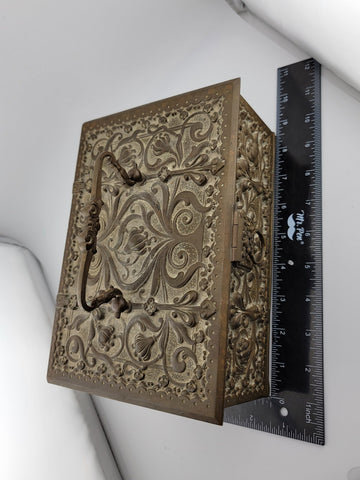 Antique Victorian Renaissance 1880 German Brass Repousse Jewelry Casket/ Trinket