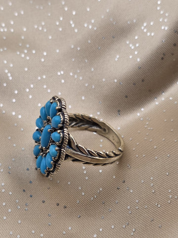 Vintage American West Sterling Silver Sleeping Beauty Turquoise Cluster Ring S10