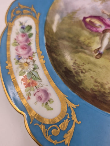 Stunning Rare 1844 Sevres Chateau des Tuilleries Plate Courting Couple Gold Tone