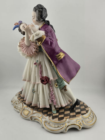 Unterweissbach Dresden Lace Dancing Couple Figurine Large German Porcelain