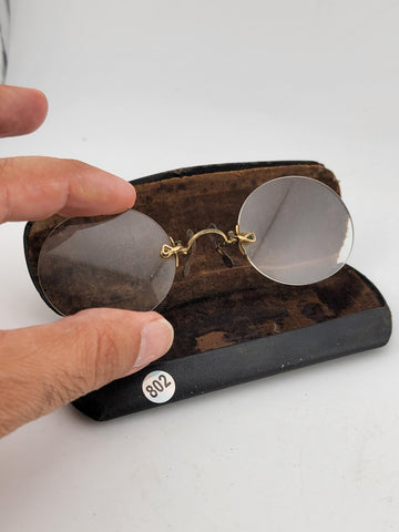 Early Pince Nez Pinch Nose Shell Frame Lens Spectacles w/Case No Frame