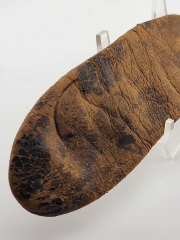 Antique 19th century leather shot black powder flask pouch tube Brass cap end