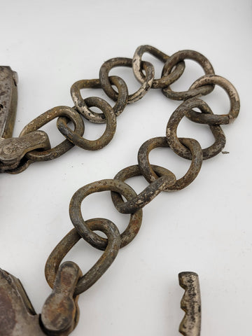 Rare Antique Late 19th C Pair Of Original Mattatuck Co. USA Handcuffs. No Key.