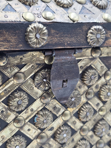 Rare Antique Moroccan Moorish Brass Studded Jewelry Chest Box Islamic Decor
