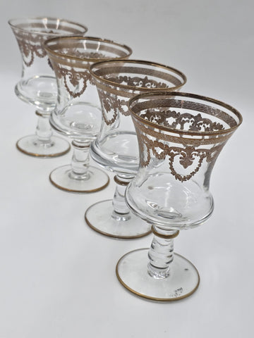 Set Of 4 Neiman Marcus Arte Italica Medici 24K Gold Glasses Goblets. 7 In Tall