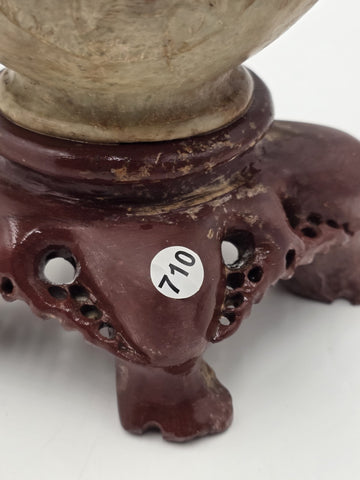 Antique Chinese Carved Hardstone Vase Elephant Ring Handles Stone Stand 12"